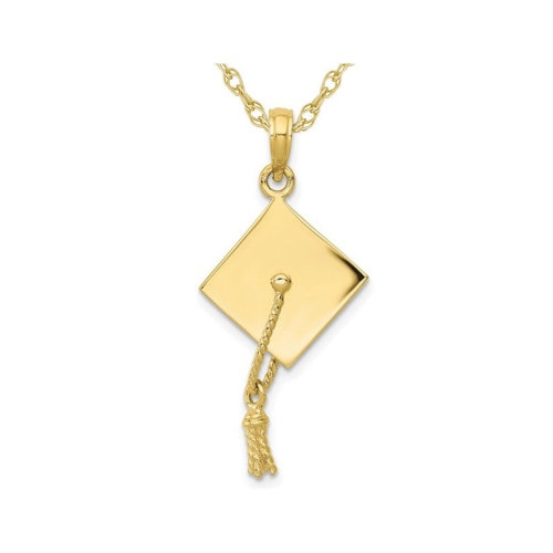 GEM AND HARMONY  Graduation Cap Charm Pendant Necklace In 10K Gold With Chain In Yellow