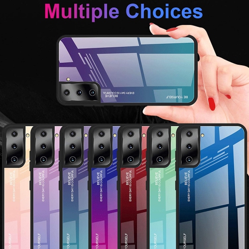 RIVIERA Verre Trempé Dégradé Design Coque Arrière Rigide Antichoc Coque de Protection en Silicone Bumper Anti-Rayures pour Samsung Galaxy S22 -Violet