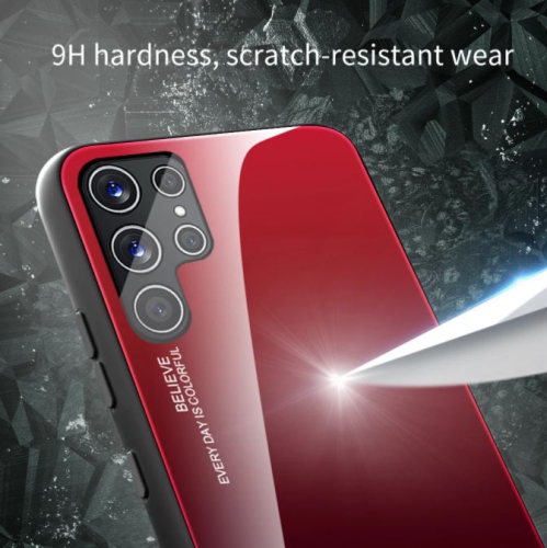 RIVIERA Verre Trempé Dégradé Design Coque Arrière Rigide Antichoc Coque de Protection en Silicone Bumper Anti-Rayures pour Samsung Galaxy S22 ULTRA