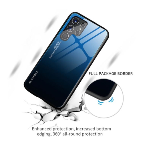 RIVIERA Verre Trempé Dégradé Design Coque Arrière Rigide Antichoc Coque de Protection en Silicone Bumper Anti-Rayures pour Samsung Galaxy S22 ULTRA