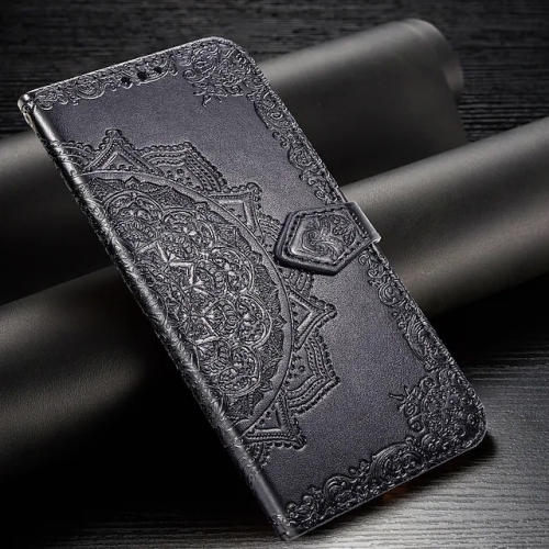 MyCase Leather Wallet Case Emboss Mandala Flower Pattern Flip Case Magnetic Kickstand Cover with Card Slots Shockproof Protective Cover for Samsung G