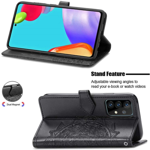 MyCase Étui portefeuille Motif mandala vert Étui à rabat avec porte-cartes et dragonne Cuir synthétique Magnétique pour Samsung Galaxy S21FE -Noir