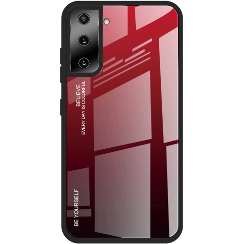 RIVIERA Verre Trempé Dégradé Design Coque Arrière Rigide Antichoc Coque de Protection en Silicone Bumper Anti-Rayures pour Samsung Galaxy S22 -Rouge