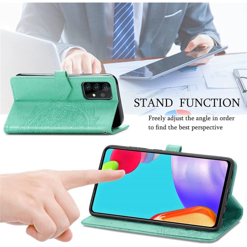 MyCase Étui portefeuille Motif mandala vert Étui à rabat avec porte-cartes et dragonne Cuir synthétique Magnétique pour Samsung Galaxy S22 -Vert