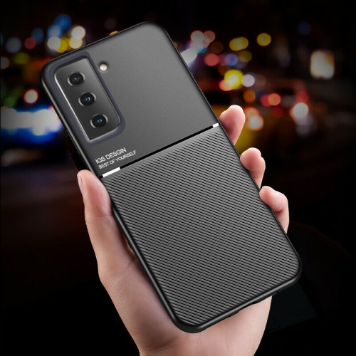 Kelvin Leather Magnetic Texture Slim Matte Back Phone Cove Anti Fall Frosted Stripe Cases For Samsunf Galaxy S21 FE -Black