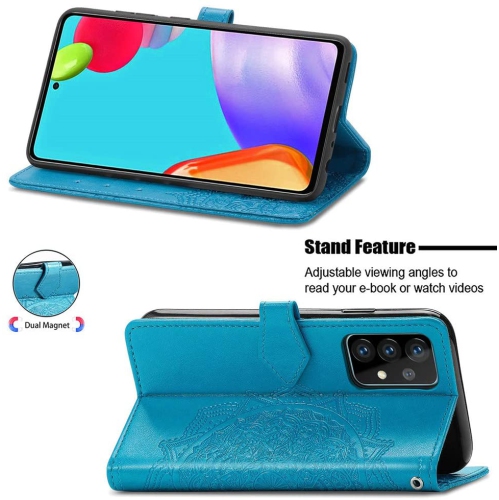 MyCase Étui portefeuille Motif mandala vert Étui à rabat avec porte-cartes et dragonne Cuir synthétique Magnétique pour Samsung Galaxy S22 -Bleu