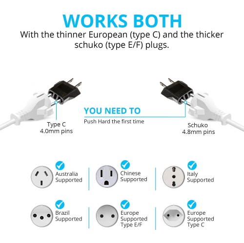 Lot de 6 adaptateurs de prise européenne vers US/CA - Prise murale universelle - Convertisseur d'entrée Europe / Asie vers États-Unis / Canada - Noir