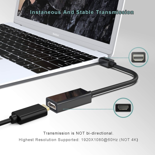 Mini Display Port to HDMI Adapter 1080P Full HD Mini DP to HDMI Converter for MacBook Air/Pro, Microsoft Surface Pro 3/4, Mac Mini, etc-Black