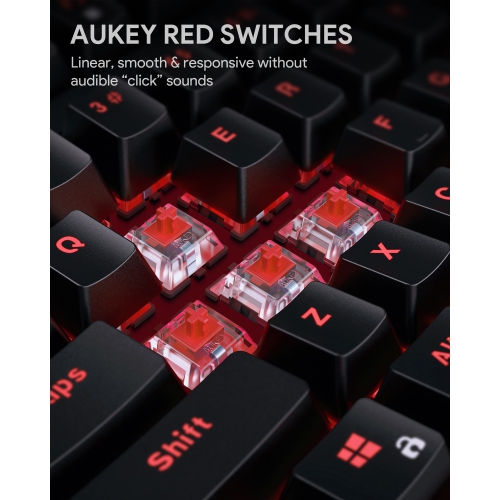 Aukey TKL Mechanical Gaming Keyboard with Rgb and Red Switches, 87-Key Wired Keyboard with Anti-Ghosting & Gaming Software for PC and MAC KM-G14