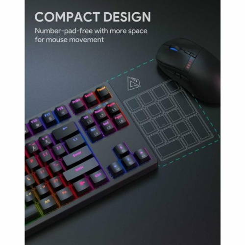 Aukey TKL Mechanical Gaming Keyboard with Rgb and Red Switches, 87-Key Wired Keyboard with Anti-Ghosting & Gaming Software for PC and MAC KM-G14