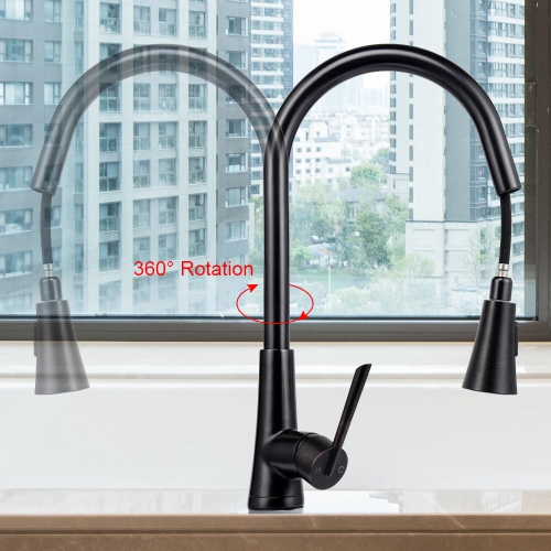 LIVINGbasics Single-Handle Pull-Down High Arc Sprayer Kitchen Sink Faucet, Matte Black