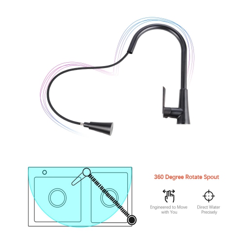 LIVINGbasics Single-Handle Pull-Down High Arc Sprayer Kitchen Sink Faucet, Matte Black
