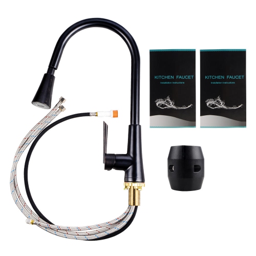 LIVINGbasics Single-Handle Pull-Down High Arc Sprayer Kitchen Sink Faucet, Matte Black