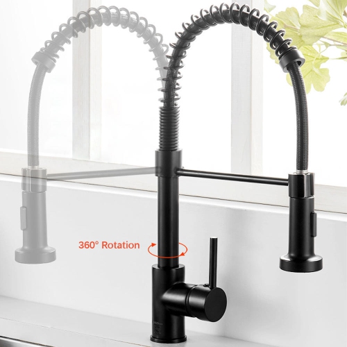 360 degree High-Arc Single Handle Single Lever Spring Bathroom Kitchen Sink Faucet With Pull Out Sprayer Single lever design - LIVINGbasics®