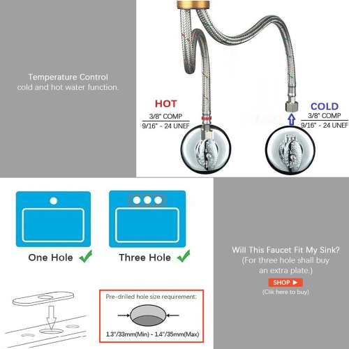 360 degree High-Arc Single Handle Single Lever Spring Bathroom Kitchen Sink Faucet With Pull Out Sprayer Single lever design - LIVINGbasics®
