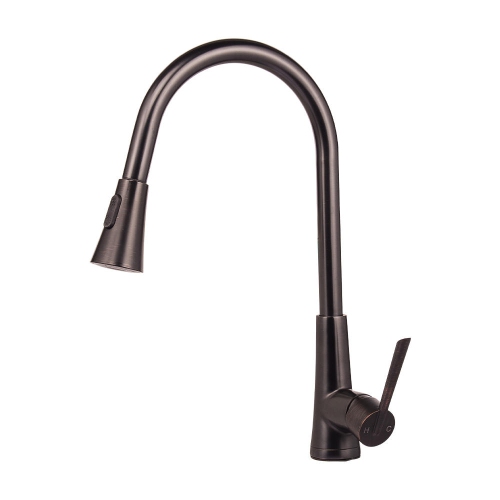 LIVINGBASICS  Single-Handle Pull-Down High Arc Sprayer Kitchen Sink Faucet, Oil-Rubbed Bronze