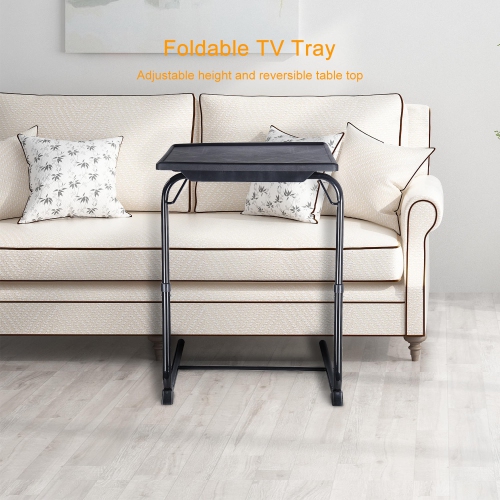 Table-plateau pliable pour téléviseur avec pattes ajustables et 3 angles inclinables avec porte-gobelet de 3 po pour la cuisine de travail ou de