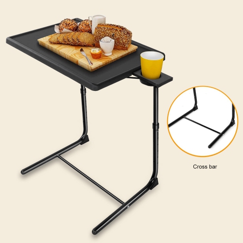 Table-plateau pliable pour téléviseur avec pattes ajustables et 3 angles inclinables avec porte-gobelet de 3 po pour la cuisine de travail ou de