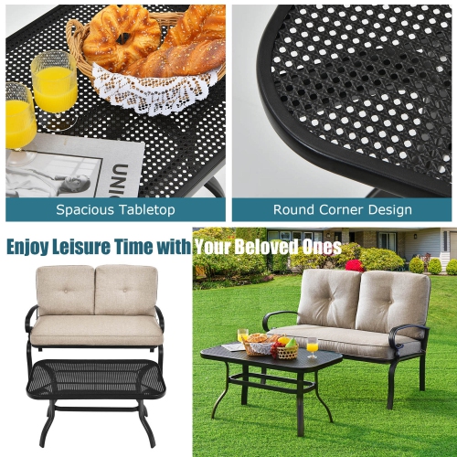 Gymax 2PCS Patio Loveseat & Table Set Conversation Sofa Set w/ Beige Cushions