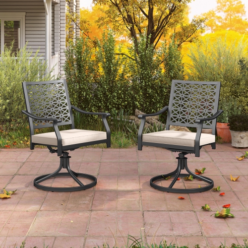 Gymax 4 Pieces Outdoor Swivel Chairs Patio Dining Chairs w/ Padded Cushions Beige & Black