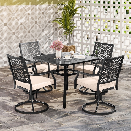 Gymax 4 Pieces Outdoor Swivel Chairs Patio Dining Chairs w/ Padded Cushions Beige & Black