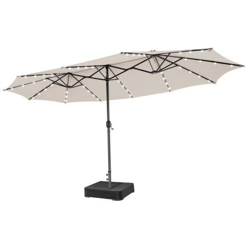 Gymax Outdoor 15' Double-Sided Patio Umbrella 48 Solar LED Lights Crank & Base