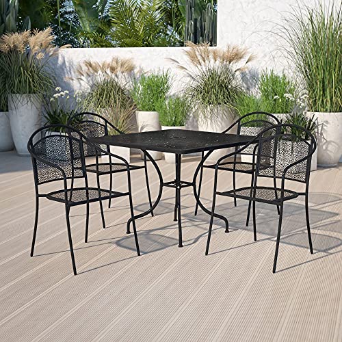 FLASH FURNITURE  Commercial Grade 35.5" Square Black Indoor-Outdoor Steel Patio Table Set With 4 Round Back Chairs I did have a few scratches and hoping the set does not start to rust