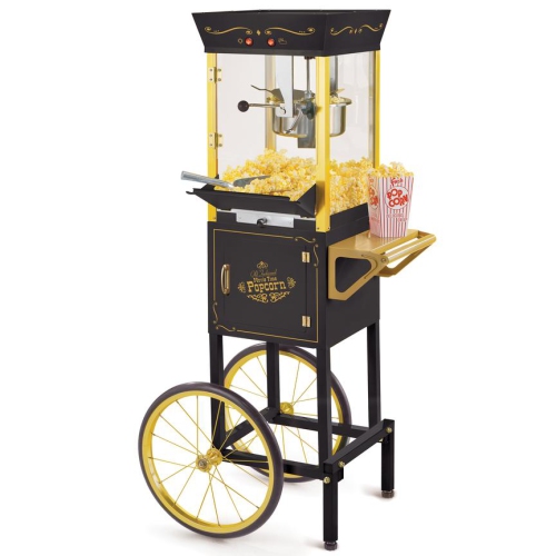 Nostalgia Vintage Professional Popcorn Cart - Bouilloire de 8 onces - 53 pouces de hauteur - Noir