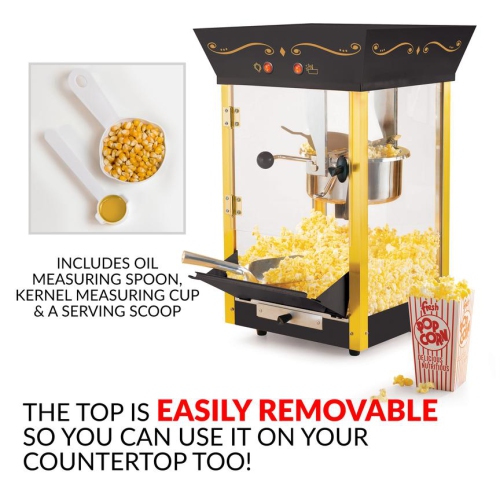 Nostalgia Vintage Professional Popcorn Cart - Bouilloire de 8 onces - 53 pouces de hauteur - Noir