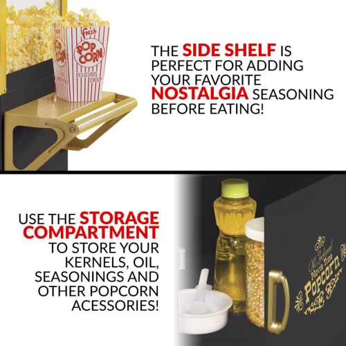 Nostalgia Vintage Professional Popcorn Cart - Bouilloire de 8 onces - 53 pouces de hauteur - Noir