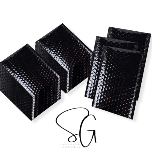 Image 1 de 1.. Shipping Goddess 8.5" X 11" #2 Enveloppes à bulles glamour en feuille métallique noire / paquet de 25