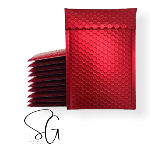 Image 1 of 1.. Shipping Goddess 4" X 7" #000 Red Metallic Foil Glamour Bubble Mailers/50 Pack