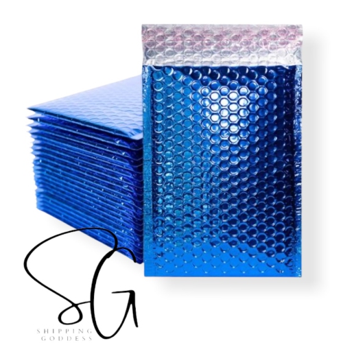 SHIPPING GODDESS  5" X 9" #00 Metallic Foil Glamour Bubble Mailers/200 Pack In Blue