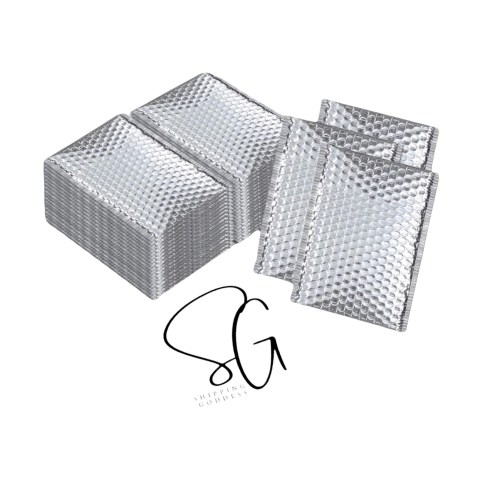 Image 1 de 1.. Shipping Goddess 5" X 9" #00 Enveloppes à bulles glamour en feuille métallique argent / paquet de 40