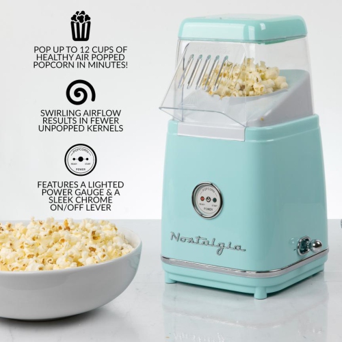Nostalgia Classic Retro 12-Cup Hot Air Popcorn Maker, Aqua