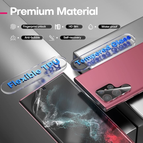 2 Pack TPU Samsung Galaxy S22 Ultra Screen Protector & 2 Pack Camera Lens Protector, Soft TPU Screen Protector for Galaxy S22 Ultra