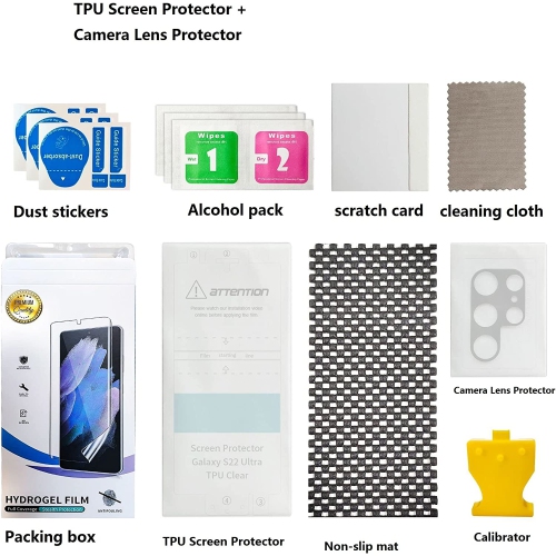 navor [2+2 Pack] 2 Pack Compatible with Samsung Galaxy S22 Ultra Screen Protector &amp; 2 Pack Camera Lens Protector, Soft TPU Screen Protector,