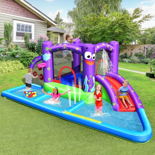 Gymax Inflatable Water Slide Castle Kids Bounce House w/ Octopus Style Blower Excluded