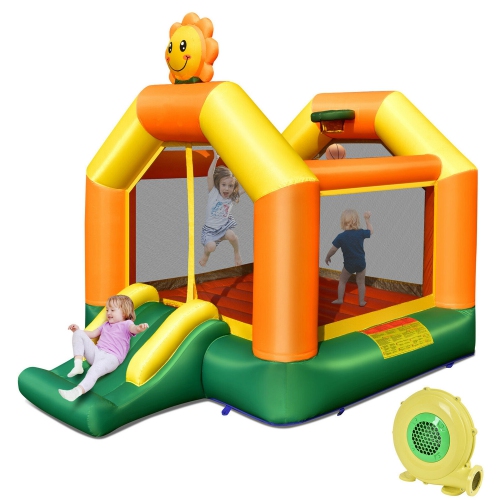 GYMAX  Inflatable Bounce Castle Jumping House Kids Playhouse W/ Slide & 480W Blower