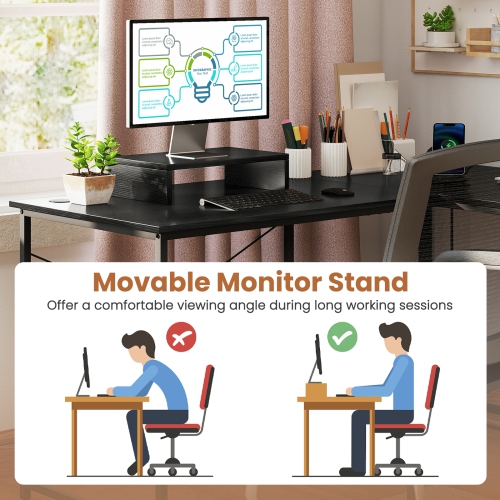 Gymax L-Shaped Reversible Computer Desk 2-Person Long Table w/Monitor Stand
