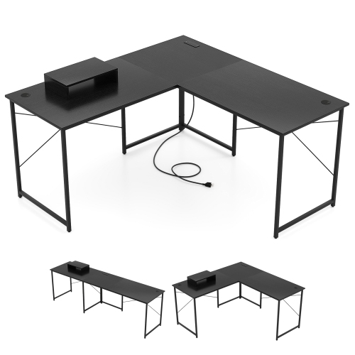 Gymax L-Shaped Reversible Computer Desk 2-Person Long Table w/Monitor Stand
