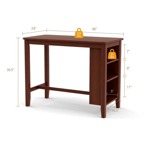 Gymax Counter Height Pub Table Bar Table w/ Rubber Wood Legs & Storage Shelves