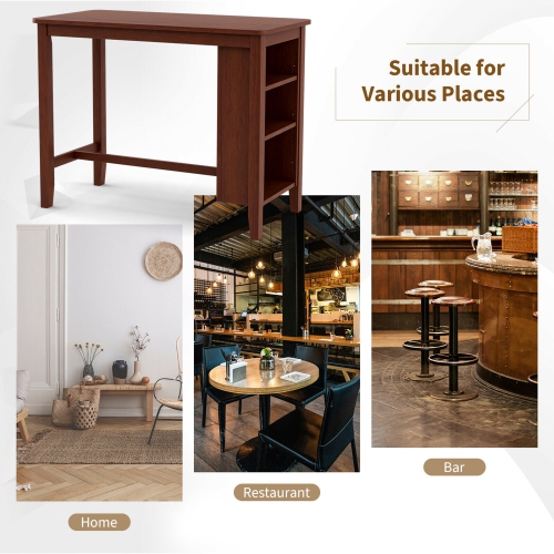 Gymax Counter Height Pub Table Bar Table w/ Rubber Wood Legs & Storage Shelves