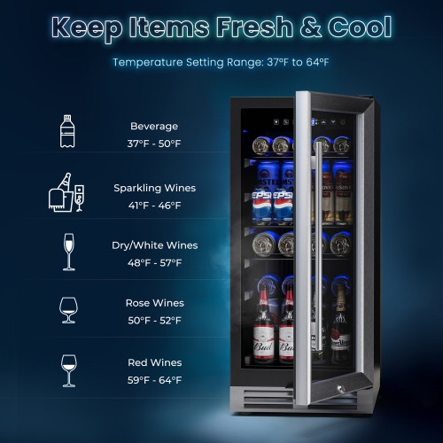 Gymax 15 Inch Beverage Cooler Refrigerator 100 Can Built-in Freestanding Beverage