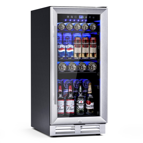 Gymax 15 Inch Beverage Cooler Refrigerator 100 Can Built-in Freestanding Beverage