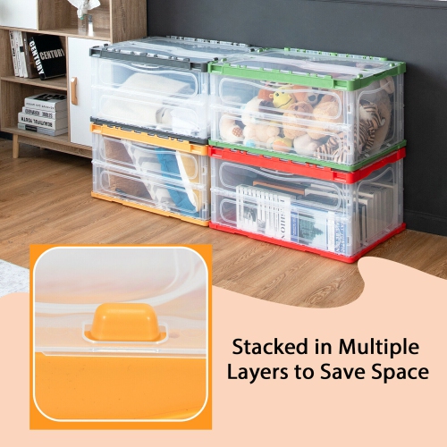 Gymax 75L Collapsible Storage Bins Folding Plastic Stackable Utility Crates 4 Pack