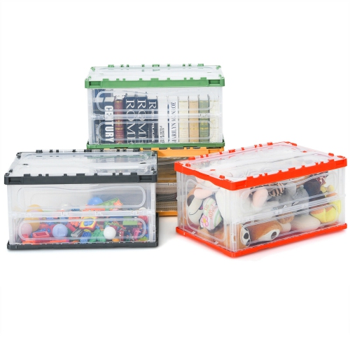 Gymax 75L Collapsible Storage Bins Folding Plastic Stackable Utility Crates 4 Pack