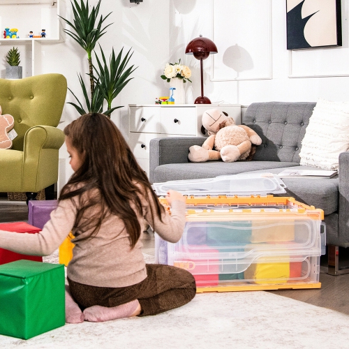 Gymax 45L Collapsible Storage Bins Folding Plastic Stackable Utility Crates 4 Pack