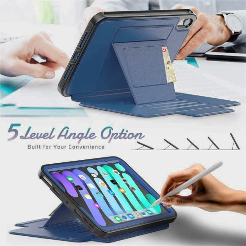 XCRS Premium Built Case for Apple iPad Mini 6 8.3" (Model A2567/A2568/A2569) Highly Protective, 1 Card Pockets, Built-In Pencil Holder & Auto Wake /