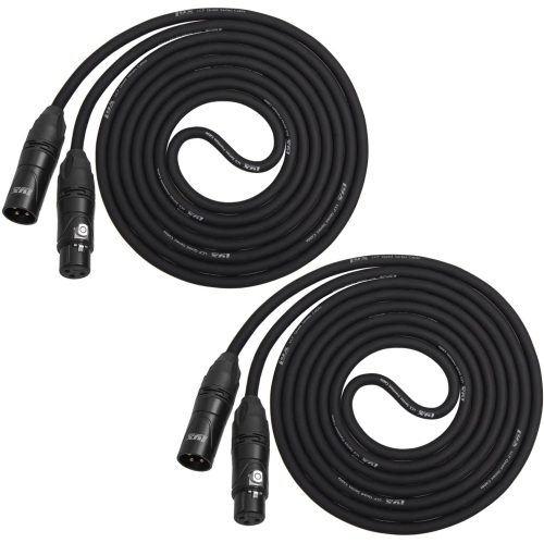 LyxPro Cable Pack: 2 Black - 100 Ft - XLR Male to Female 4-Conductor Star Quad Professional Microphone Cables. Low Noise & Sound Clarity – Road Worthy
